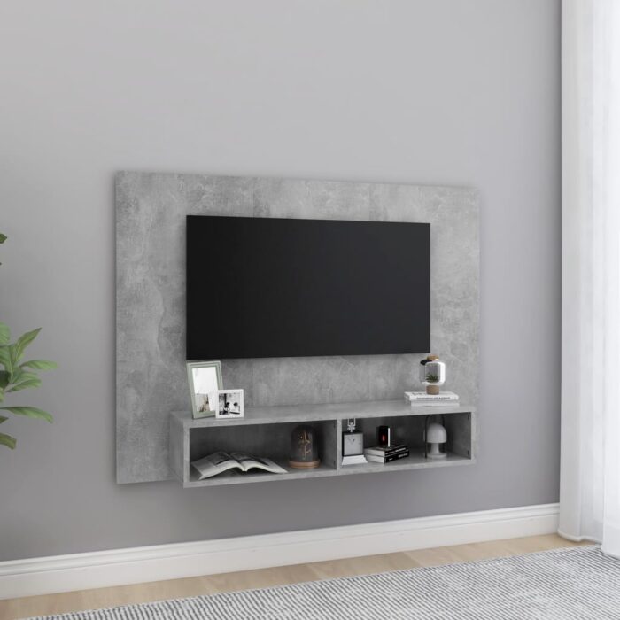Meuble TV mural Gris béton 120x23,5x90 cm Bois d’ingénierie – Image 1