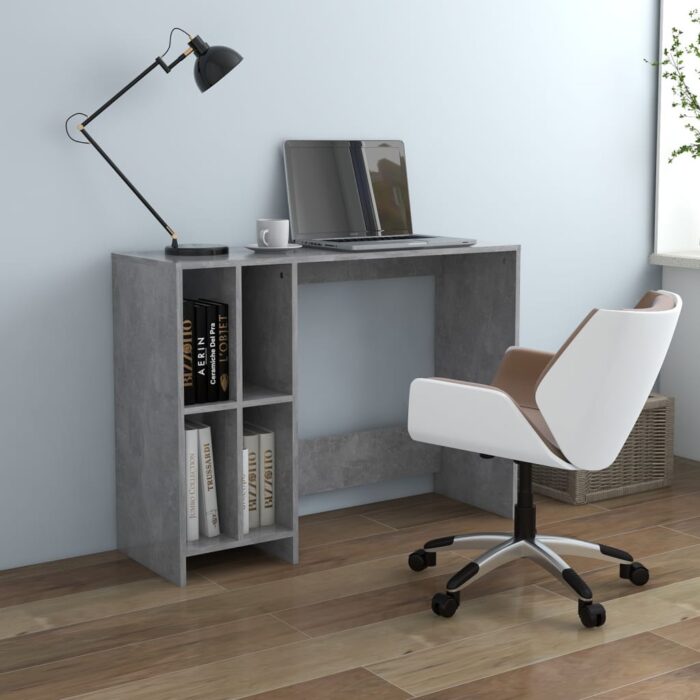 Bureau d'ordinateur portable gris béton bois d'ingénierie – Image 1