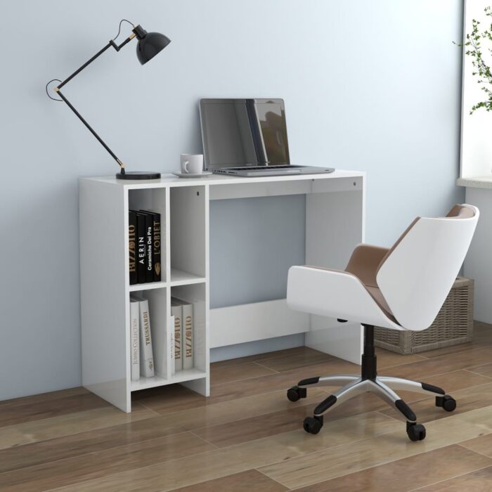 Bureau d'ordinateur portable blanc brillant bois d'ingénierie – Image 1