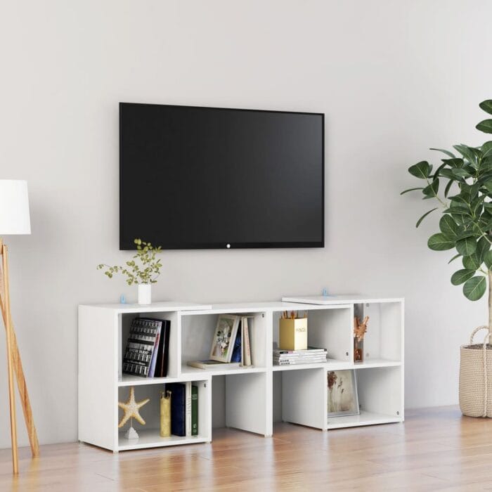 Meuble TV Blanc brillant 104x30x52 cm Bois d'ingénierie – Image 1