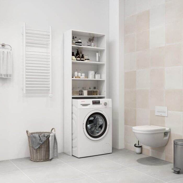 Meuble pour machine à laver blanc brillant 64x24x190 cm – Image 3