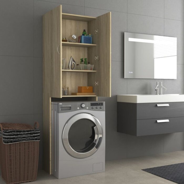 Meuble pour machine à laver Chêne sonoma 64x25,5x190 cm – Image 2