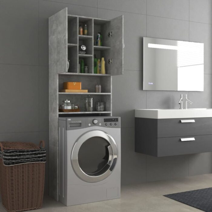 Meuble pour machine à laver Gris béton 64x25,5x190 cm – Image 2