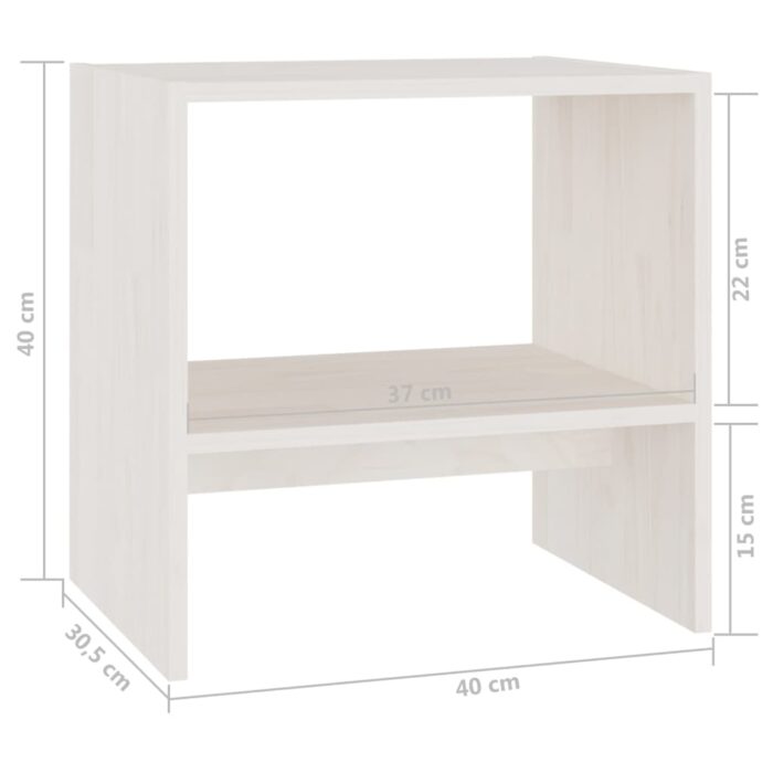 Table de chevet Blanc 40x30,5x40 cm Bois de pin massif – Image 6