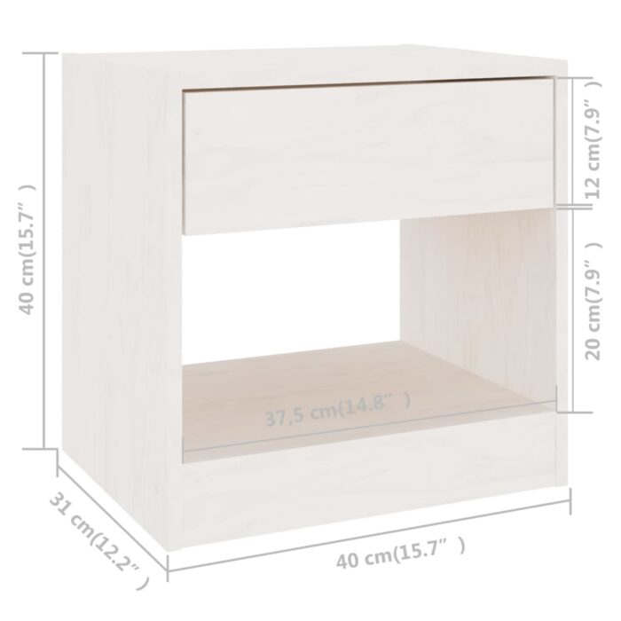 Table de chevet Blanc 40x31x40 cm Bois de pin massif – Image 5