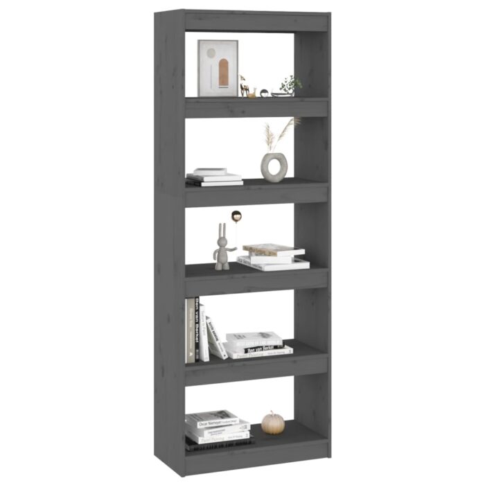 Bibliothèque/Séparateur de pièce Gris 60x30x167,5 cm Pin massif – Image 2