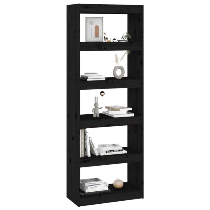Bibliothèque/Séparateur de pièce Noir 60x30x167,5 cm Pin massif – Image 2