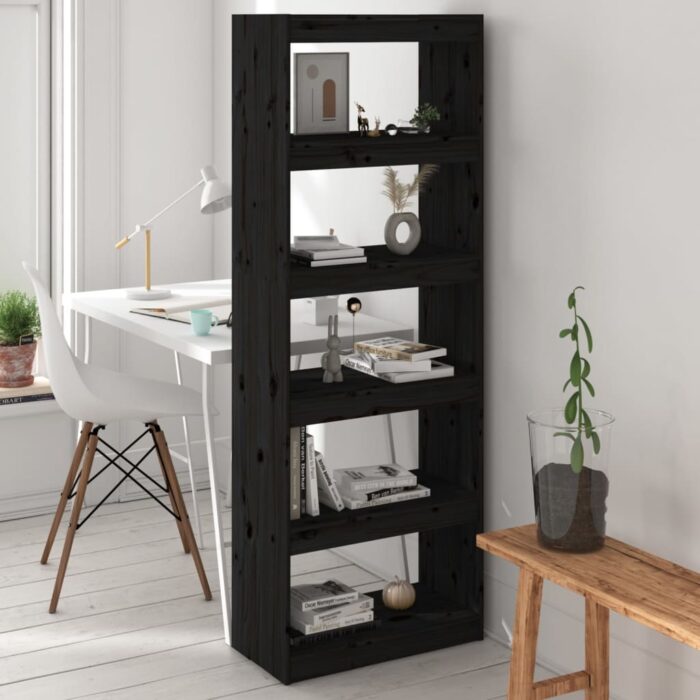 Bibliothèque/Séparateur de pièce Noir 60x30x167,5 cm Pin massif – Image 1