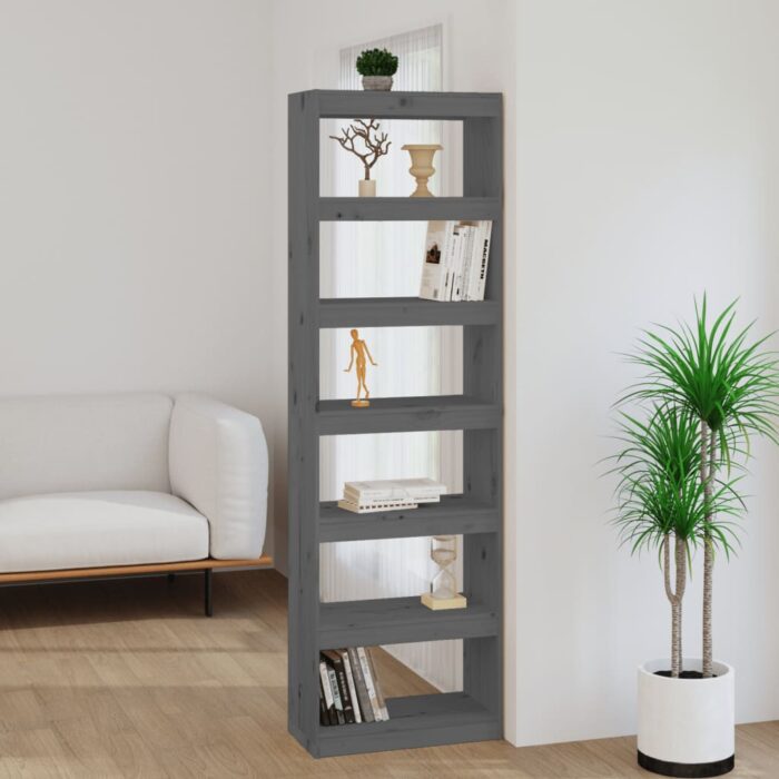 VXL8720286608807_m_en_hd_1.jpg Bibliothèque/Séparateur de pièce Gris 60x30x199,5 cm Pin massif – Image 1