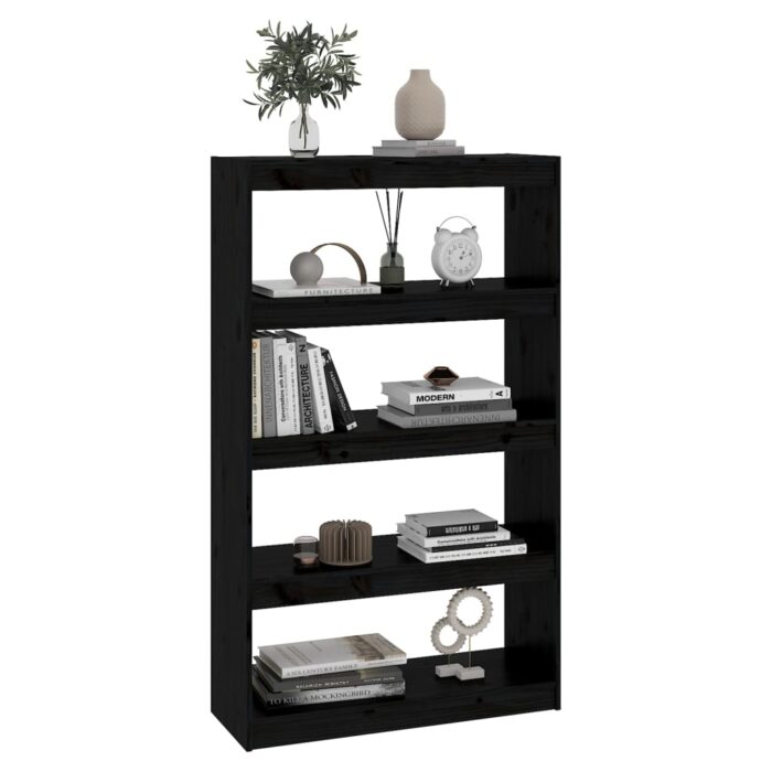 Bibliothèque/Séparateur de pièce Noir 80x30x135,5 cm Pin massif – Image 2
