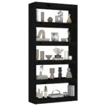 Bibliothèque/Séparateur de pièce Noir 80x30x167,4 cm Pin massif – Image 2