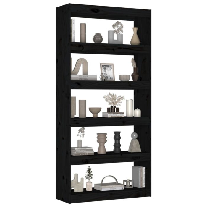 Bibliothèque/Séparateur de pièce Noir 80x30x167,4 cm Pin massif – Image 2