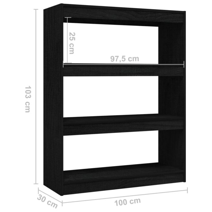 Bibliothèque/Séparateur de pièce Noir 100x30x103 cm Pin massif – Image 6
