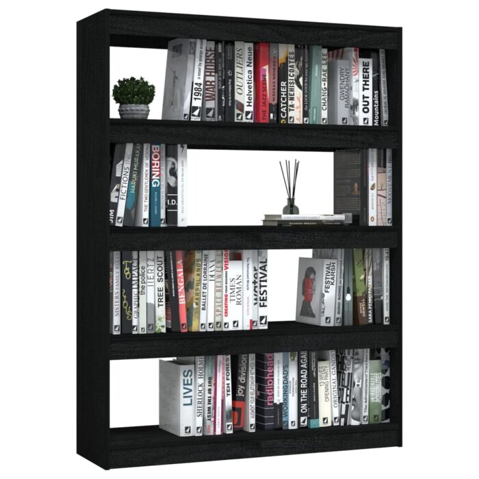 Bibliothèque/Séparateur de pièce Noir 100x30x135,5cm Pin massif – Image 2