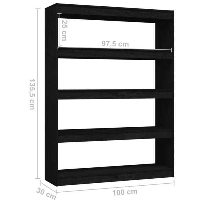 Bibliothèque/Séparateur de pièce Noir 100x30x135,5cm Pin massif – Image 6