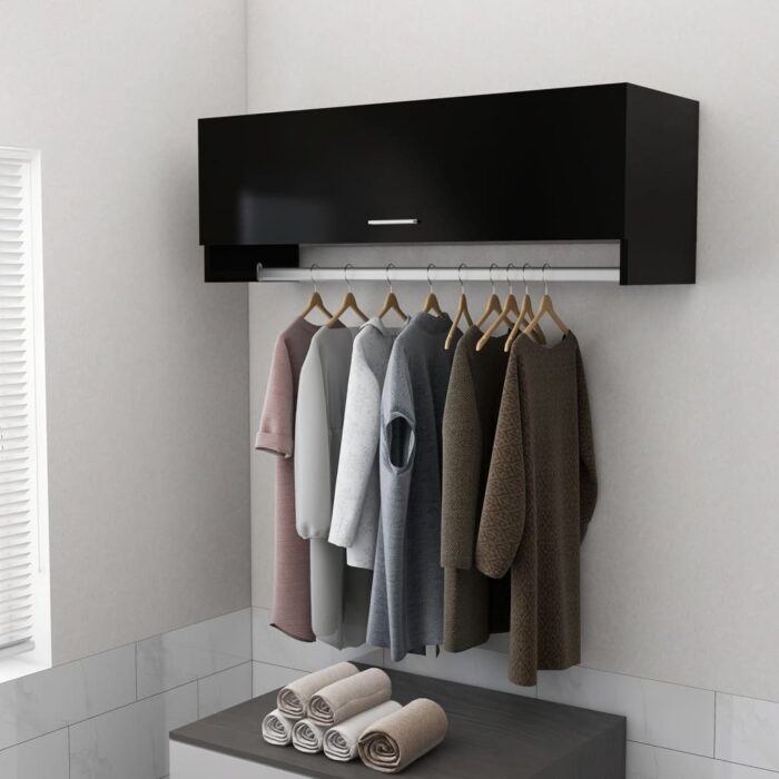 Garde-robe noir 100x32,5x35 cm bois d'ingénierie – Image 1
