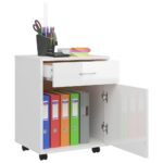 Armoire à roulettes Blanc brillant 45x38x54cm Bois d’ingénierie – Image 2