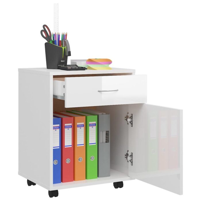 Armoire à roulettes Blanc brillant 45x38x54cm Bois d’ingénierie – Image 2