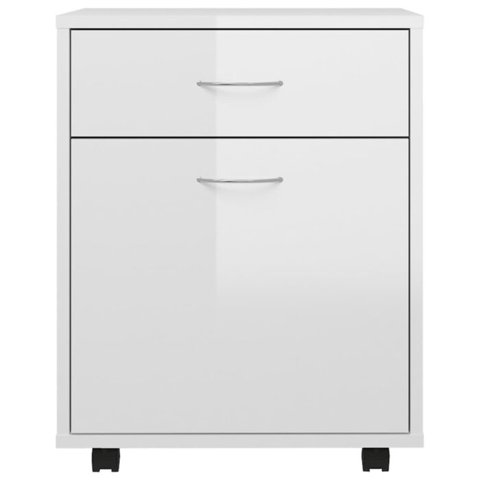 Armoire à roulettes Blanc brillant 45x38x54cm Bois d’ingénierie – Image 3