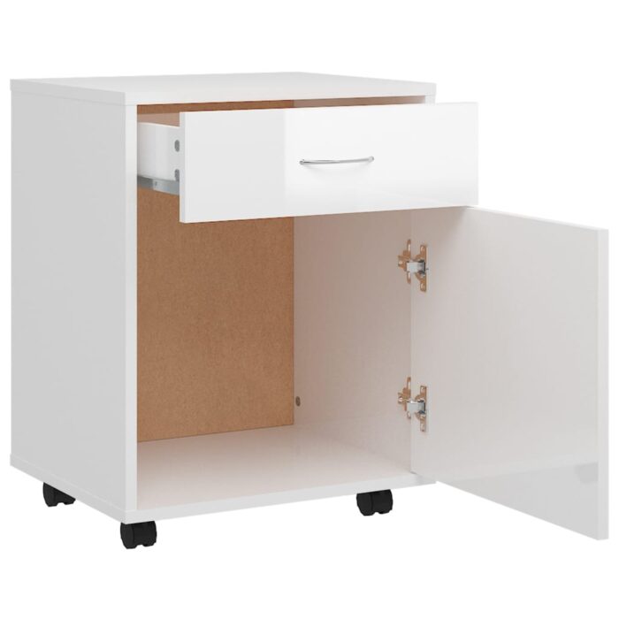 Armoire à roulettes Blanc brillant 45x38x54cm Bois d’ingénierie – Image 5