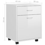 Armoire à roulettes Blanc brillant 45x38x54cm Bois d’ingénierie – Image 6