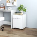 Armoire à roulettes Blanc brillant 45x38x54cm Bois d’ingénierie