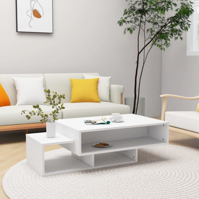 Table basse Blanc 105x55x32 cm Bois d’ingénierie – Image 1
