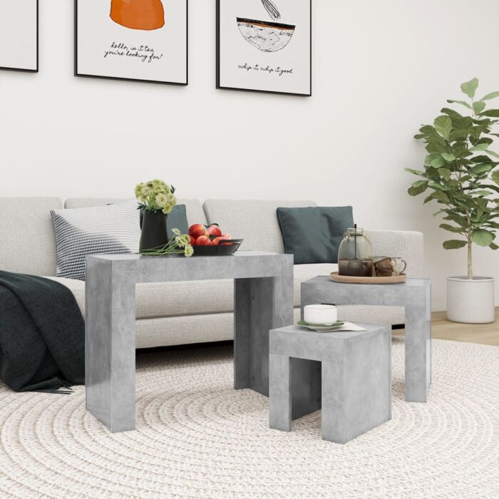 Tables basses gigognes 3 pcs Gris béton Bois d'ingénierie – Image 1