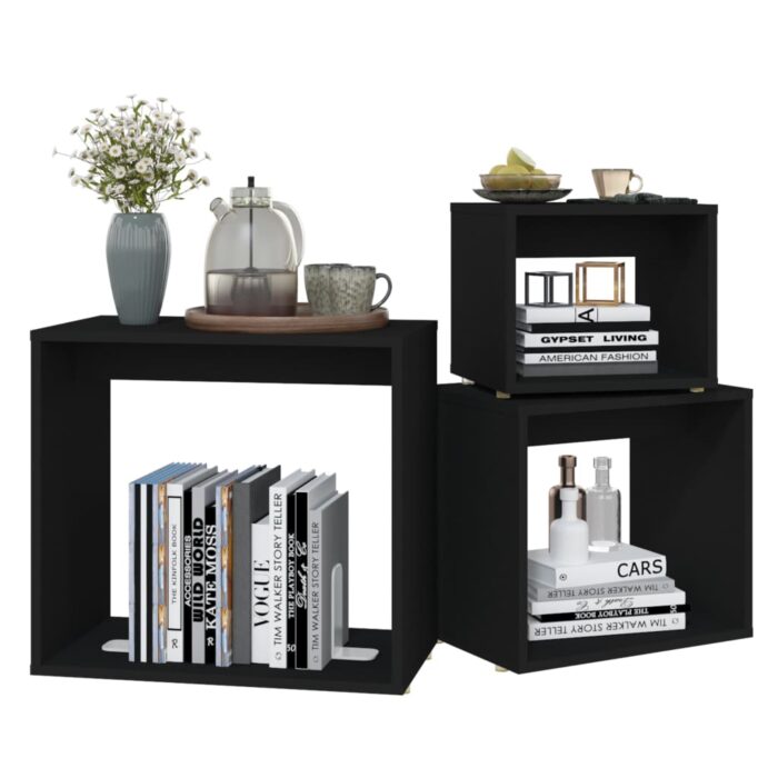 Tables gigognes 3 pcs Noir Aggloméré – Image 2