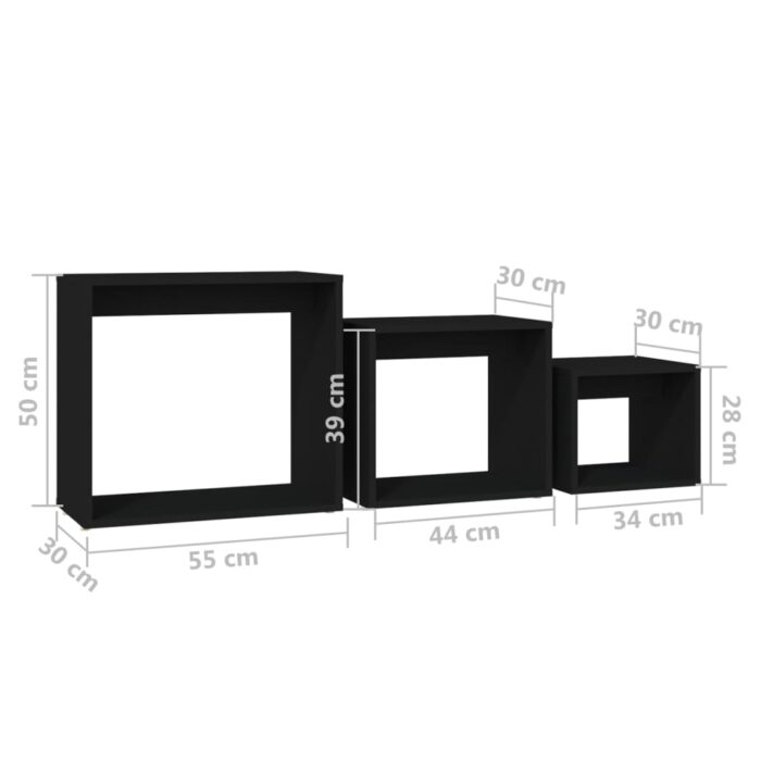 Tables gigognes 3 pcs Noir Aggloméré – Image 8