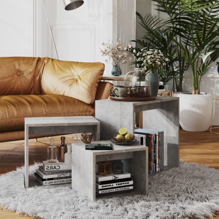 Tables gigognes 3 pcs Gris béton Aggloméré – Image 1