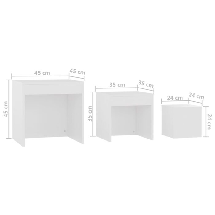 Tables gigognes 3 pcs Blanc Aggloméré – Image 8