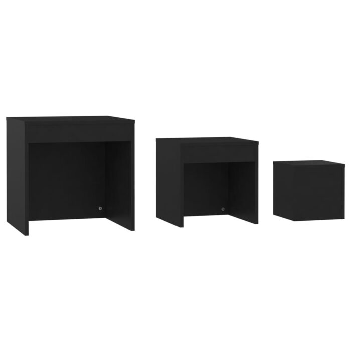 Tables gigognes 3 pcs Noir Aggloméré – Image 4