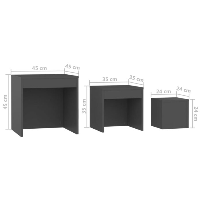 Tables gigognes 3 pcs Gris Bois d'ingénierie – Image 8