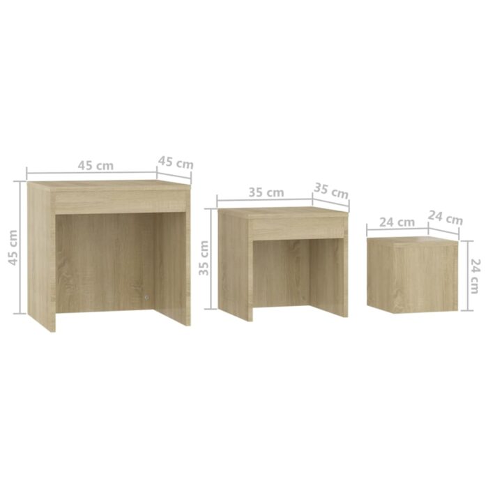 Tables gigognes 3 pcs Chêne sonoma Aggloméré – Image 8