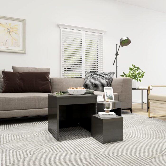Tables gigognes 3 pcs Gris brillant Bois d'ingénierie – Image 1