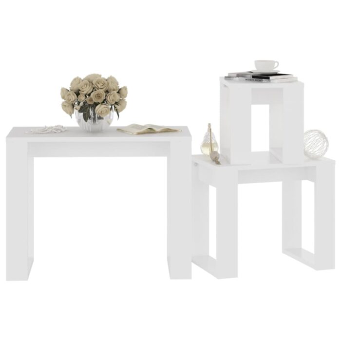 Tables gigognes 3 pcs Blanc Bois d'ingénierie – Image 2