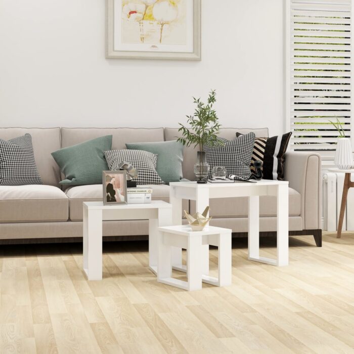 Tables gigognes 3 pcs Blanc Bois d'ingénierie – Image 1