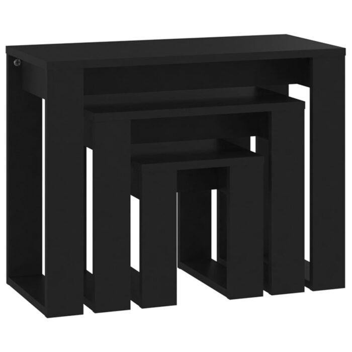 Tables gigognes 3 pcs Noir Bois d'ingénierie – Image 3
