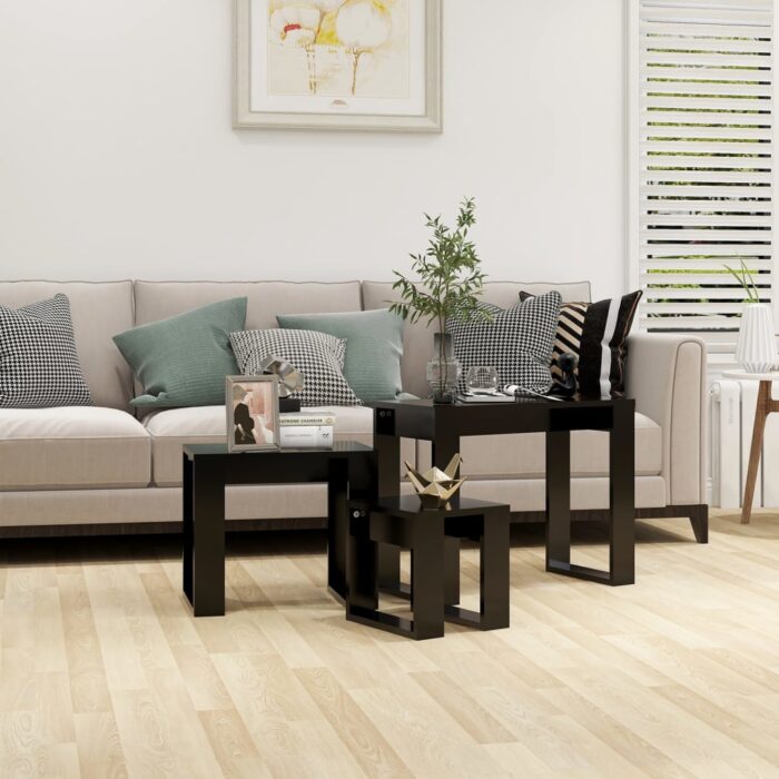 Tables gigognes 3 pcs Noir Bois d'ingénierie – Image 1