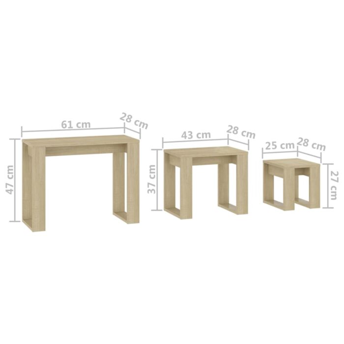 Tables gigognes 3 pcs Chêne sonoma Bois d'ingénierie – Image 8