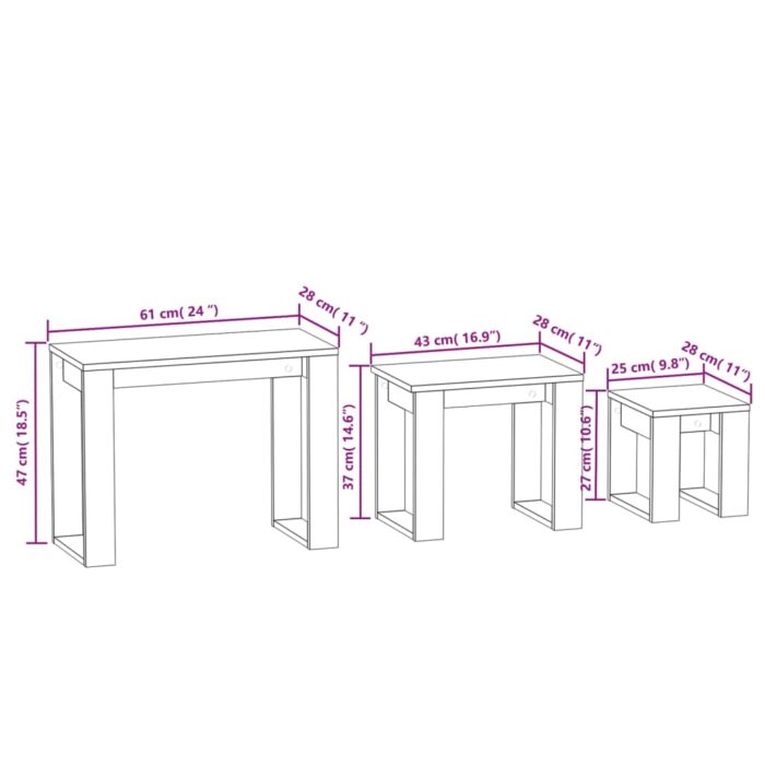 Tables gigognes 3 pcs Chêne sonoma Bois d'ingénierie – Image 9