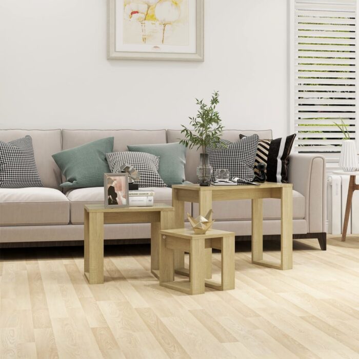 Tables gigognes 3 pcs Chêne sonoma Bois d'ingénierie – Image 1