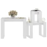 Tables gigognes 3 pcs Blanc brillant Bois d'ingénierie – Image 2
