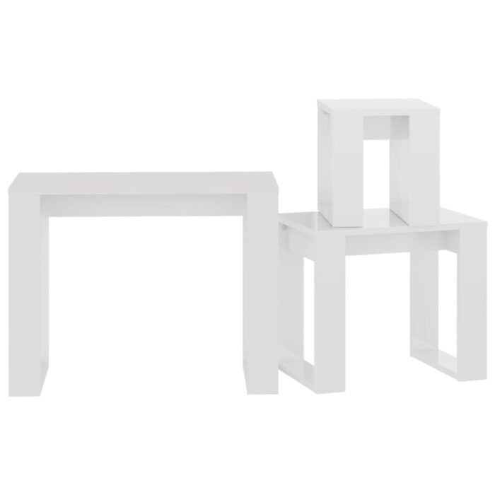 Tables gigognes 3 pcs Blanc brillant Bois d'ingénierie – Image 5