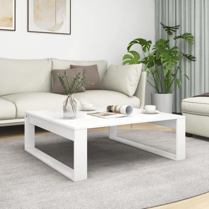 Table basse Blanc 100x100x35 cm Bois d’ingénierie – Image 1