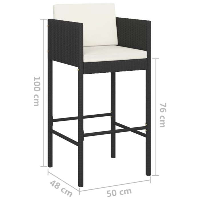Tabourets de bar lot de 2 avec coussins noir résine tressée – Image 5