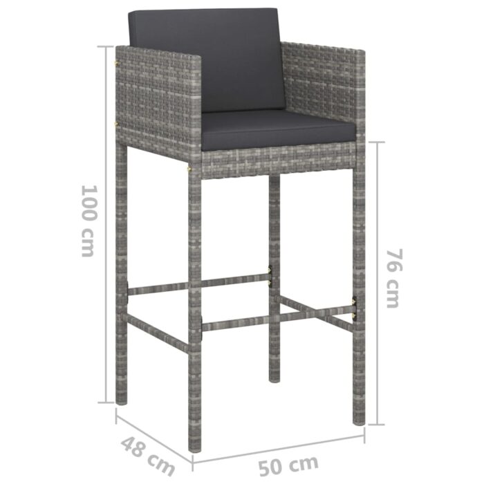 Tabourets de bar lot de 4 avec coussins gris résine tressée – Image 5