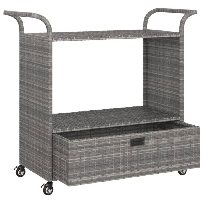 Chariot de bar avec tiroir Gris 100x45x97 cm Résine tressée – Image 2