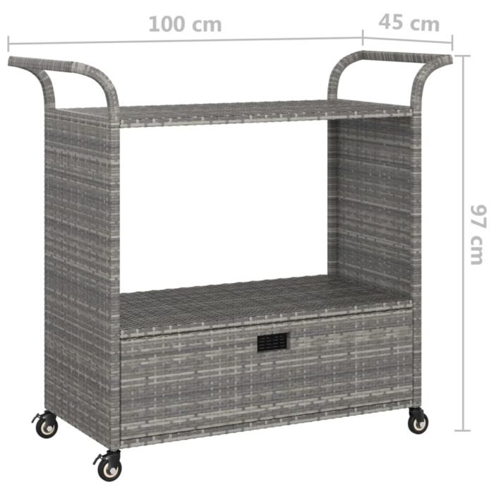 Chariot de bar avec tiroir Gris 100x45x97 cm Résine tressée – Image 5